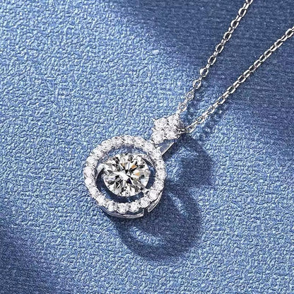Dancing Stone Moissanite Round Pendant Necklace in Halo with Cluster Bail (1ct. ) - La Pretti