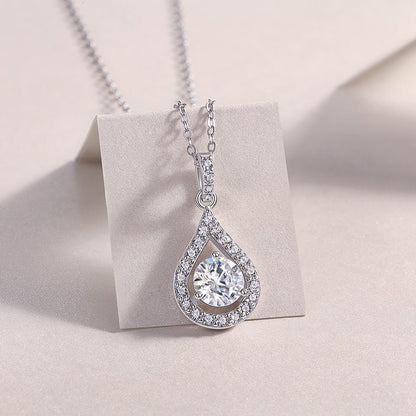 Teardrop Halo Moissanite Round Pendant Necklace in Floating Channel with Halo Bail (1ct. ) - La Pretti