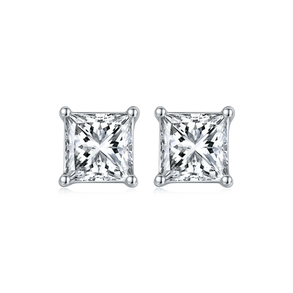 Princess Moissanite Stud Earrings in 18K White Gold Plated Sterling Silver (2ct. ) - La Pretti
