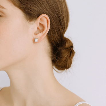 Princess Moissanite Stud Earrings in 18K White Gold Plated Sterling Silver (2ct. ) - La Pretti