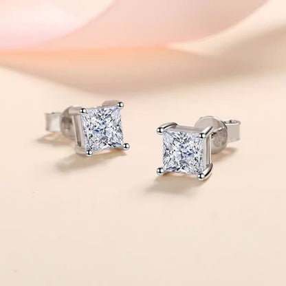 Princess Moissanite Stud Earrings in 18K White Gold Plated Sterling Silver (2ct. ) - La Pretti