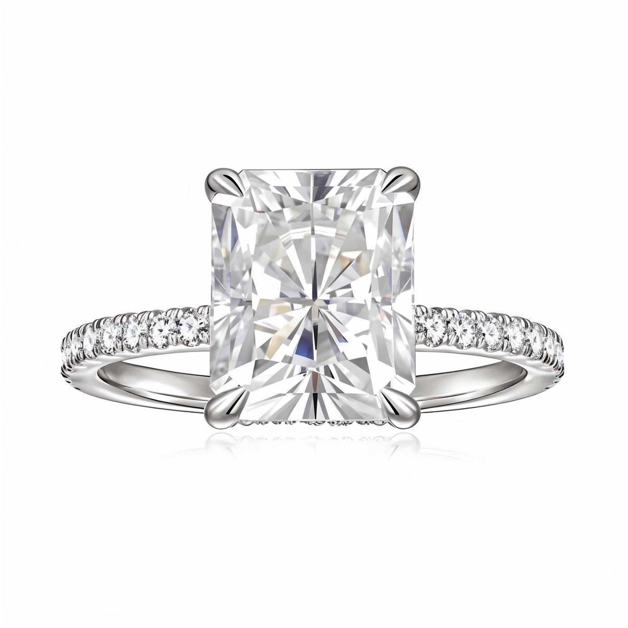 Radiant Moissanite Solitaire Engagement Ring in Pave Setting (3ct. ) - La Pretti