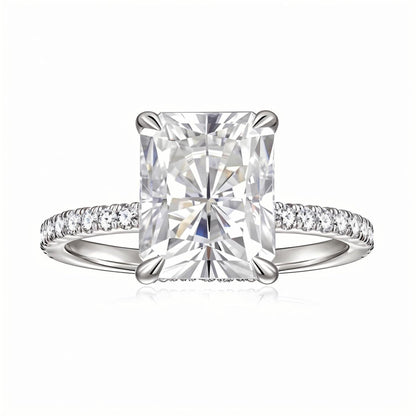 Radiant Moissanite Solitaire Engagement Ring in Pave Setting (3ct. ) - La Pretti
