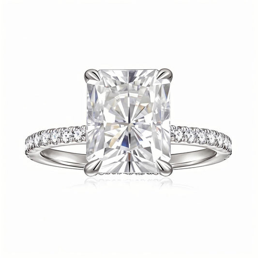 Radiant Moissanite Solitaire Engagement Ring in Pave Setting (3ct. ) - La Pretti