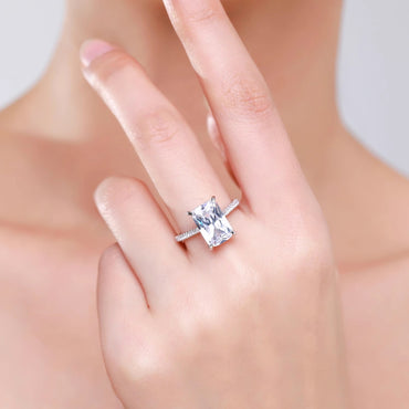 Radiant Moissanite Solitaire Engagement Ring in Pave Setting (3ct. ) - La Pretti