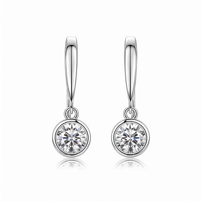 Bezel Dangle Moissanite Round Bezel - Set Drop Earrings with Fish Hook in 18K White Gold Plated Sterling Silver (1ct. ) - La Pretti