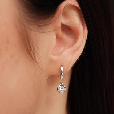 Bezel Dangle Moissanite Round Bezel - Set Drop Earrings with Fish Hook in 18K White Gold Plated Sterling Silver (1ct. ) - La Pretti