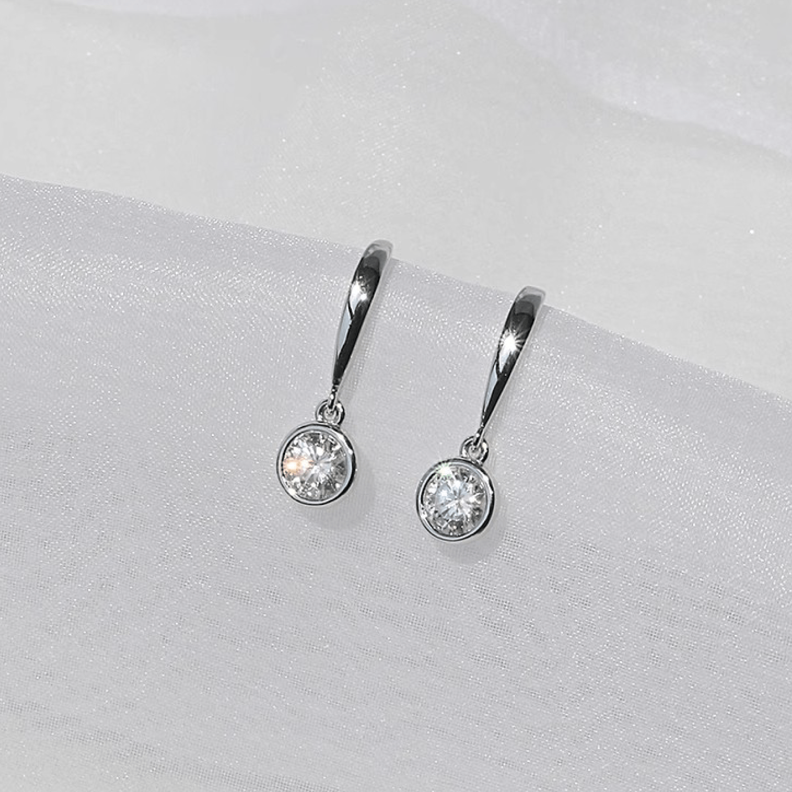 Bezel Dangle Moissanite Round Bezel - Set Drop Earrings with Fish Hook in 18K White Gold Plated Sterling Silver (1ct. ) - La Pretti