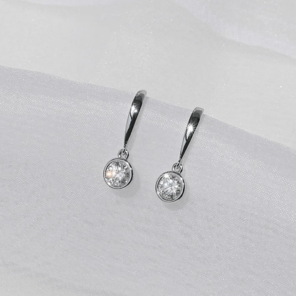 Bezel Dangle Moissanite Round Bezel - Set Drop Earrings with Fish Hook in 18K White Gold Plated Sterling Silver (1ct. ) - La Pretti
