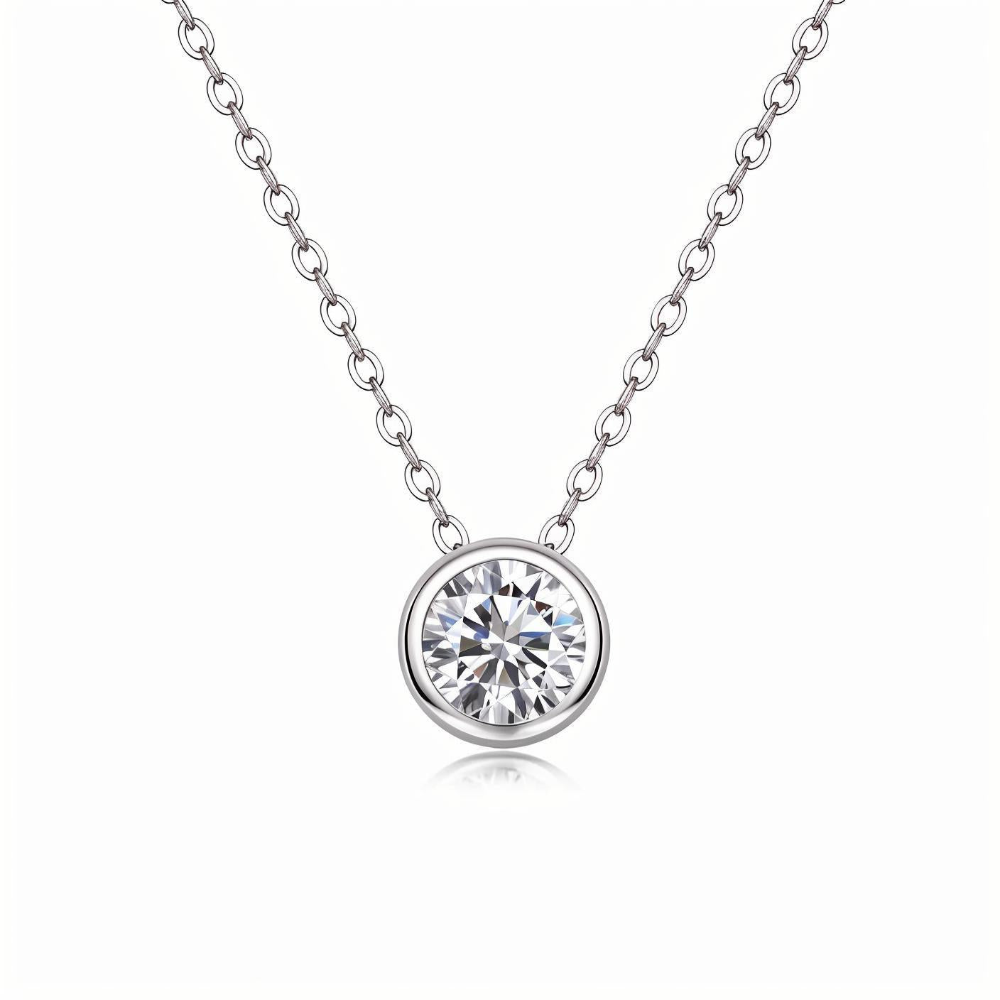 Moissanite Round Bezel Pendant Necklace (1ct. ) - La Pretti