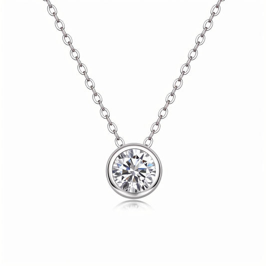 Moissanite Round Bezel Pendant Necklace (1ct. ) - La Pretti