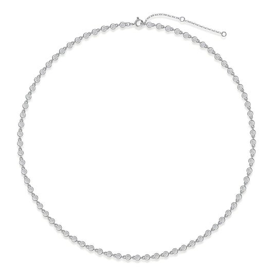 Station Moissanite Round Bezel Tennis Necklace - La Pretti