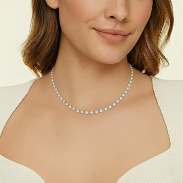 Station Moissanite Round Bezel Tennis Necklace - La Pretti