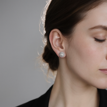 Round Moissanite Stud Earrings with Floating Halo in 18K White Gold Plated Sterling Silver (1 - 2ct. ) - La Pretti