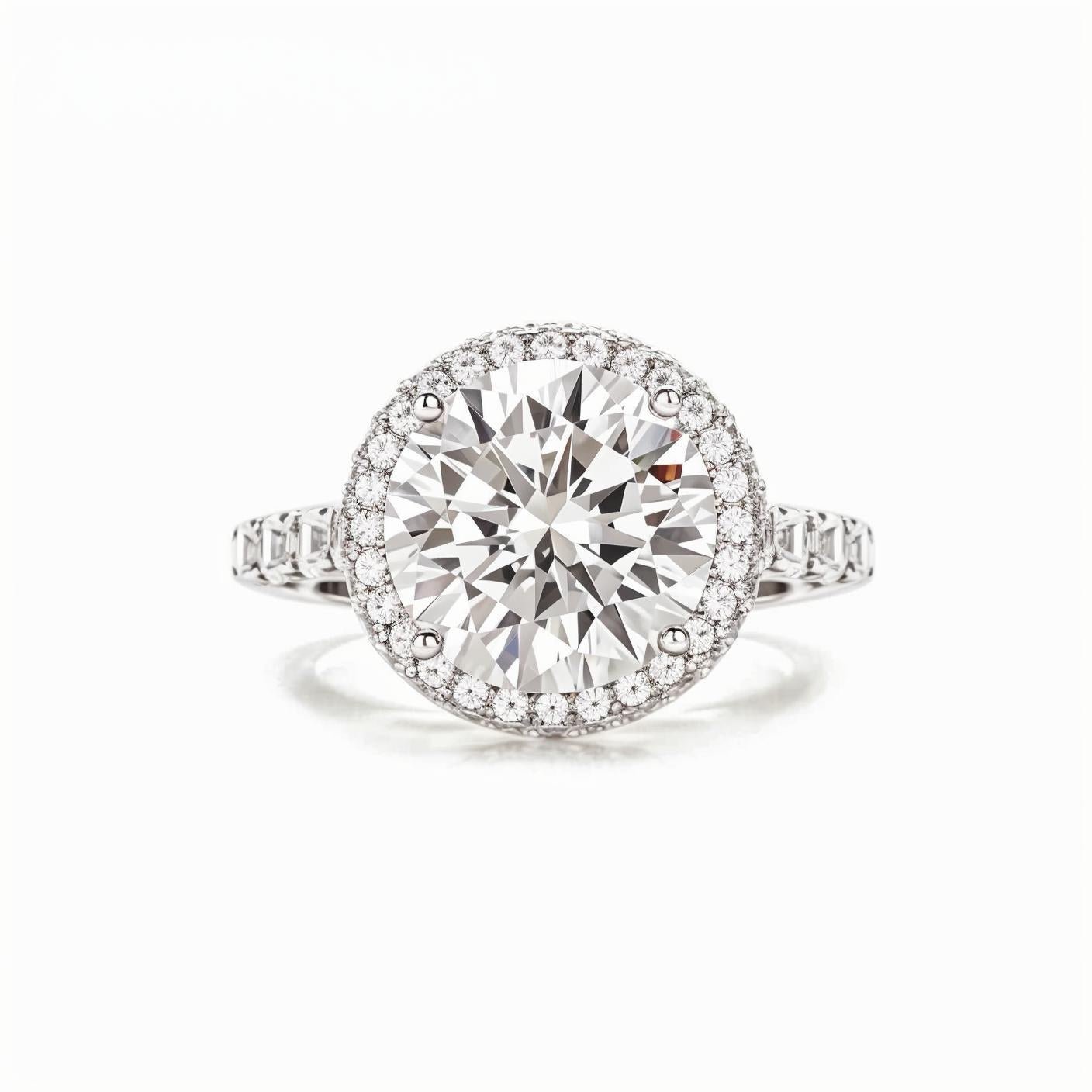 Round Moissanite Halo Engagement Ring in Pave Setting (5ct. ) - La Pretti