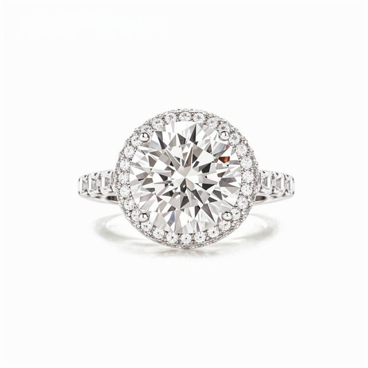 Round Moissanite Halo Engagement Ring in Pave Setting (5ct. ) - La Pretti
