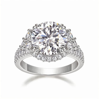 Round Moissanite Halo Engagement Ring with Shoulder Cluster in Pave Setting (5ct. ) - La Pretti