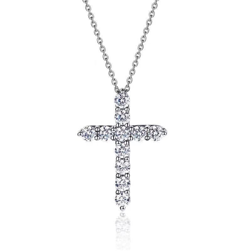 Cross Moissanite Round Pave Pendant Necklace with Cable Chain(0.1ct. ) - La Pretti