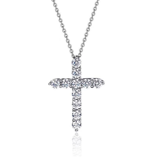 Cross Moissanite Round Pave Pendant Necklace with Cable Chain(0.1ct. ) - La Pretti