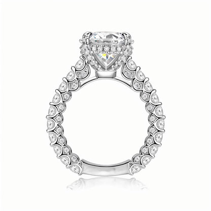 Round Solitaire Moissanite Hidden Halo Engagement Ring in Cathedral Scalloped Pave Setting (5ct. ) - La Pretti
