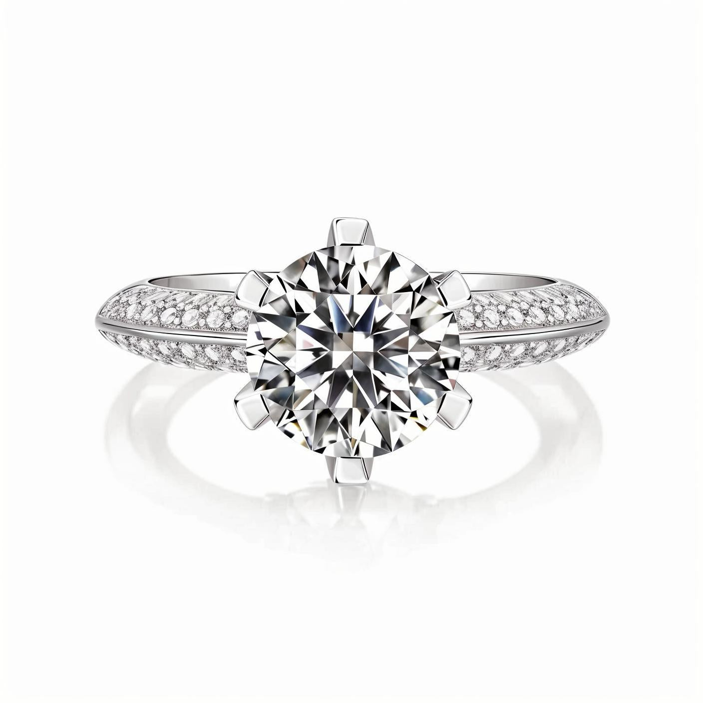 Round Moissanite Solitaire Engagement Ring with 6 Prongs in Micro Pave Setting (3 - 5ct. ) - La Pretti
