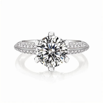 Round Moissanite Solitaire Engagement Ring with 6 Prongs in Micro Pave Setting (3 - 5ct. ) - La Pretti