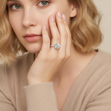 Round Moissanite Solitaire Engagement Ring with 6 Prongs in Micro Pave Setting (3 - 5ct. ) - La Pretti