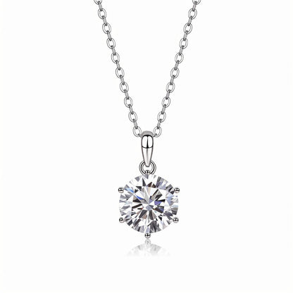 Round Moissanite Solitaire Pendant Necklace in 6 Prongs with Standard Bail (1 - 3ct. ) - La Pretti