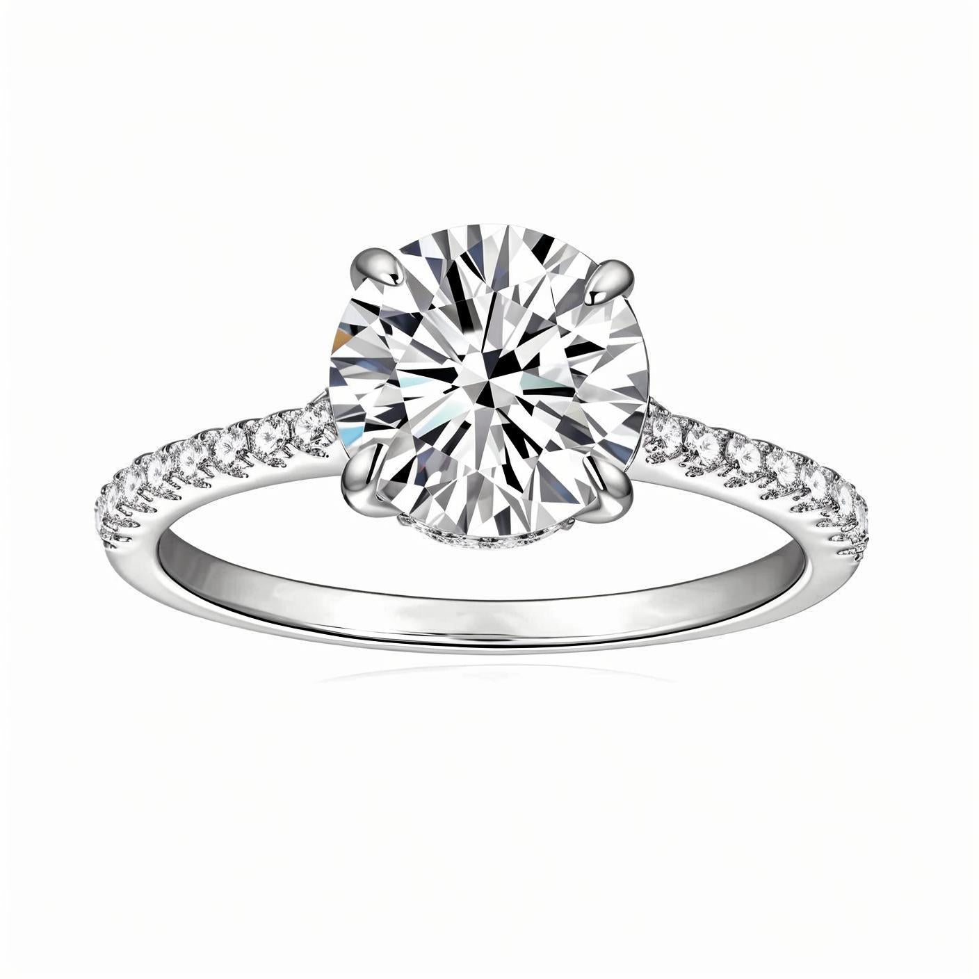 Round Moissanite Solitaire Engagement Ring in Pave Setting (1 - 4ct. ) - La Pretti