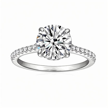 Round Moissanite Solitaire Engagement Ring in Pave Setting (1 - 4ct. ) - La Pretti
