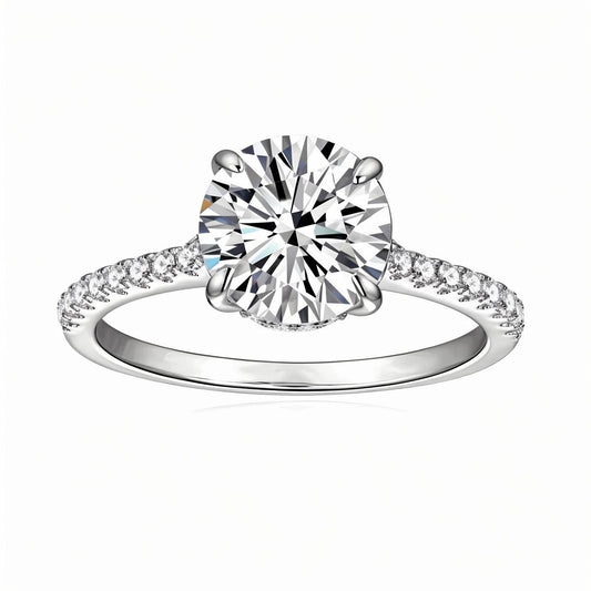 Round Moissanite Solitaire Engagement Ring in Pave Setting (1 - 4ct. ) - La Pretti