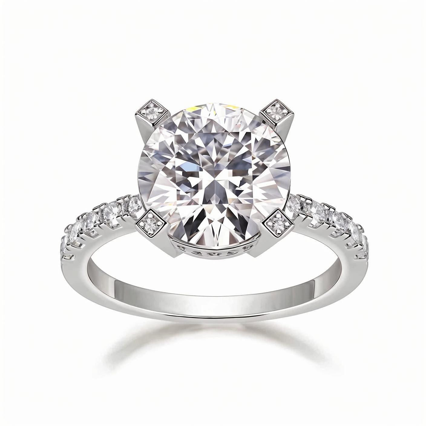 Round Moissanite Solitaire Engagement Ring with Tip Accents in Pave Setting (5ct. ) - La Pretti