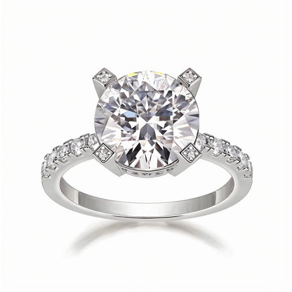 Round Moissanite Solitaire Engagement Ring with Tip Accents in Pave Setting (5ct. ) - La Pretti