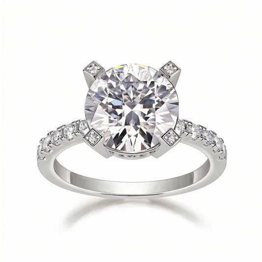 Round Moissanite Solitaire Engagement Ring with Tip Accents in Pave Setting (5ct. ) - La Pretti