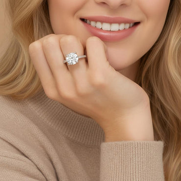 Round Moissanite Solitaire Engagement Ring with Tip Accents in Pave Setting (5ct. ) - La Pretti