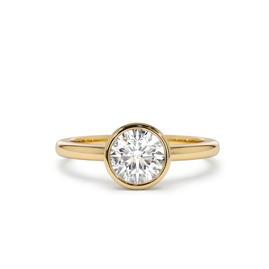 Round Moissanite Full Bezel Engagement Ring in 18K Yellow Gold Plated Sterling Silver (3ct. ) - La Pretti