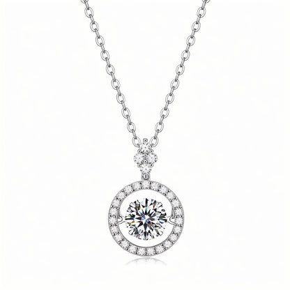 Dancing Stone Moissanite Round Pendant Necklace in Halo with Cluster Bail (1ct. ) - La Pretti
