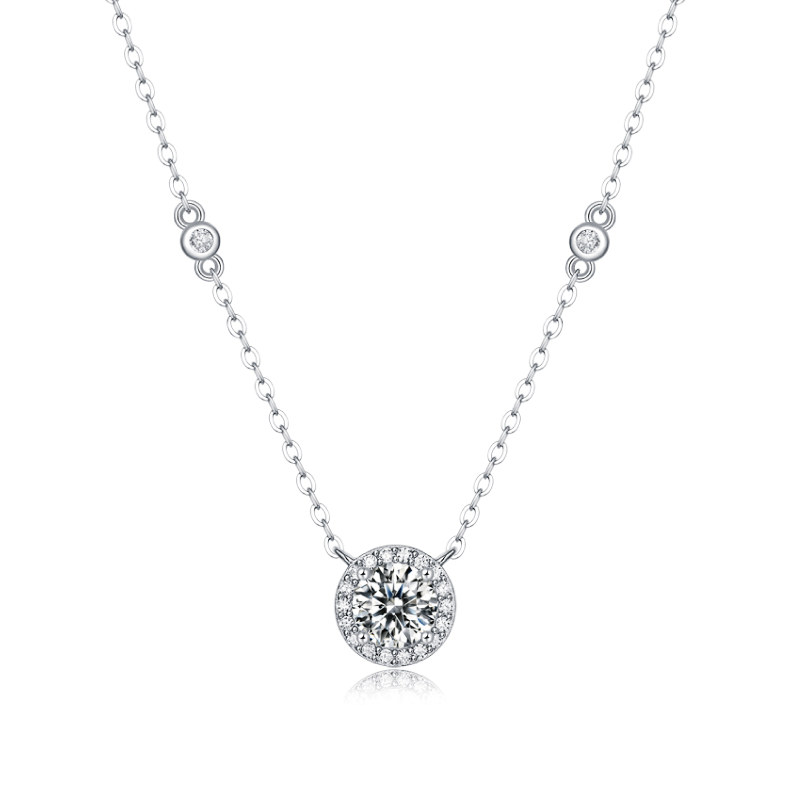 Station Moissanite Round Pendant Necklace in Seamless Halo Setting (1 - 3ct. ) - La Pretti