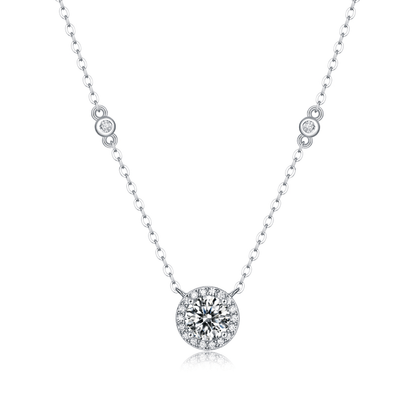 Station Moissanite Round Pendant Necklace in Seamless Halo Setting (1 - 3ct. ) - La Pretti