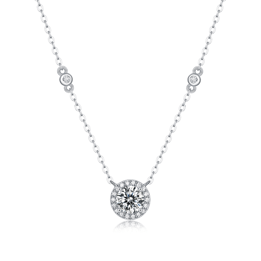 Station Moissanite Round Pendant Necklace in Seamless Halo Setting (1 - 3ct. ) - La Pretti