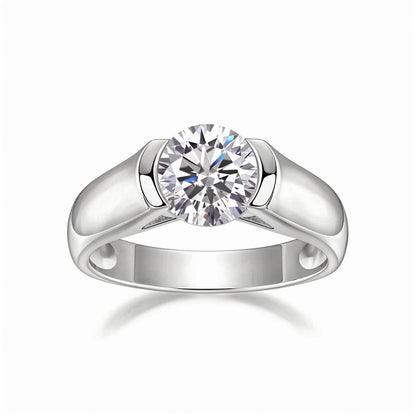 Solitaire Round Moissanite Half Bezel Engagement Ring (2ct. ) - La Pretti