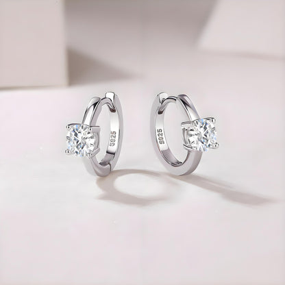 Round Moissanite Hoop Earrings with Solitaire Prong in 18K White Gold Plated Sterling Silver (1ct. ) - La Pretti