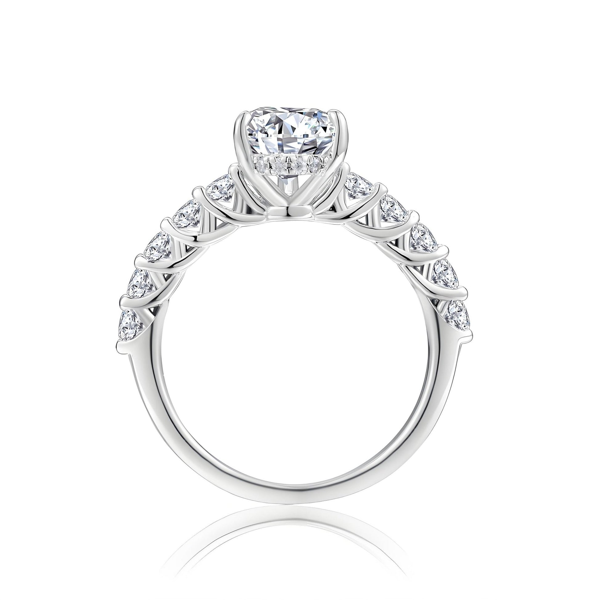 Pear Shaped Moissanite Solitaire Engagement Ring in Pave Setting (3ct. ) - La Pretti