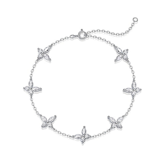 Moissanite Station Bracelet of Butterfly with Spring Ring Clasp - La Pretti