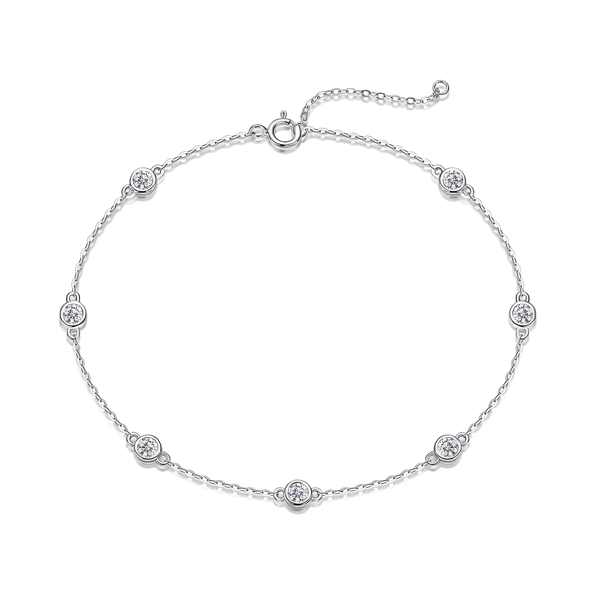 Moissanite Station Bracelet of Round Bezel with Spring Ring Clasp - La Pretti