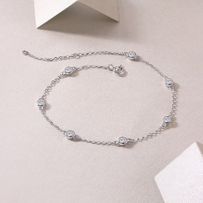 Moissanite Station Bracelet of Round Bezel with Spring Ring Clasp - La Pretti