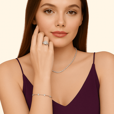 Moissanite Station Bracelet of Round Bezel with Spring Ring Clasp - La Pretti