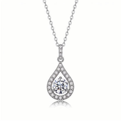 Teardrop Halo Moissanite Round Pendant Necklace in Floating Channel with Halo Bail (1ct. ) - La Pretti