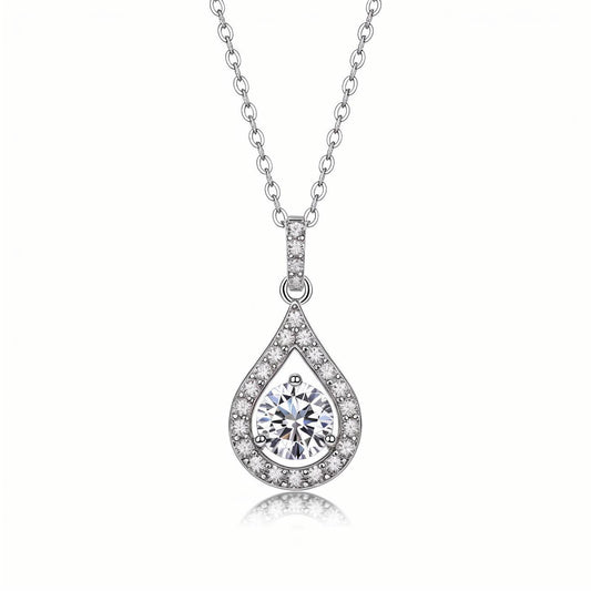 Teardrop Halo Moissanite Round Pendant Necklace in Floating Channel with Halo Bail (1ct. ) - La Pretti