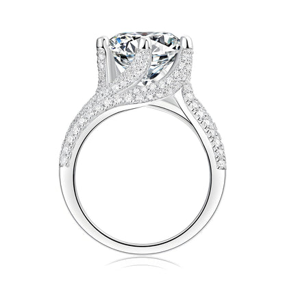 Round Moissanite Solitaire Engagement Ring in Three Row Fully Paved Band (5ct. ) - La Pretti